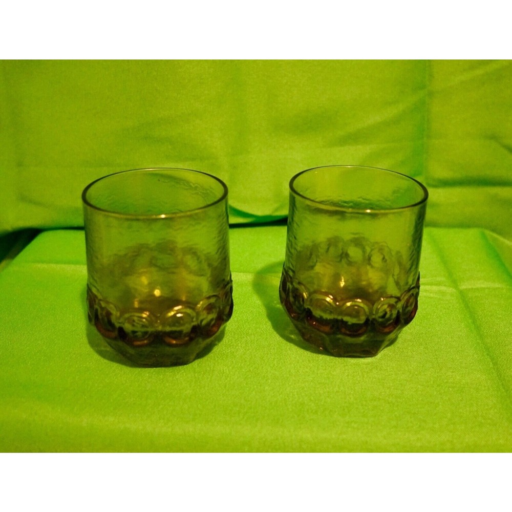 2 VINTAGE Tiffin Franciscan MADEIRA Olive Green Glass Water Tea Tumblers Avocad